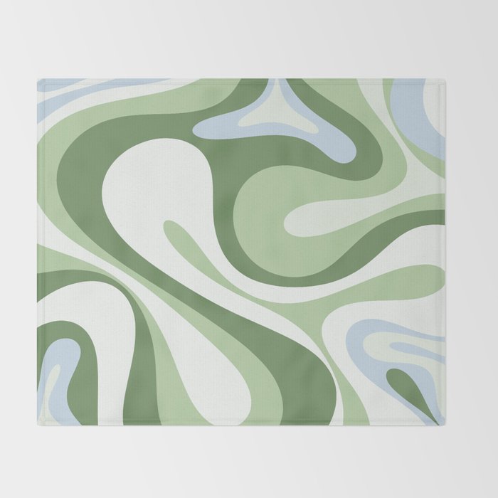 Mod Swirl Retro Abstract Pattern in Olive Sage Green and Light Blue Throw Blanket Gallery Image 2