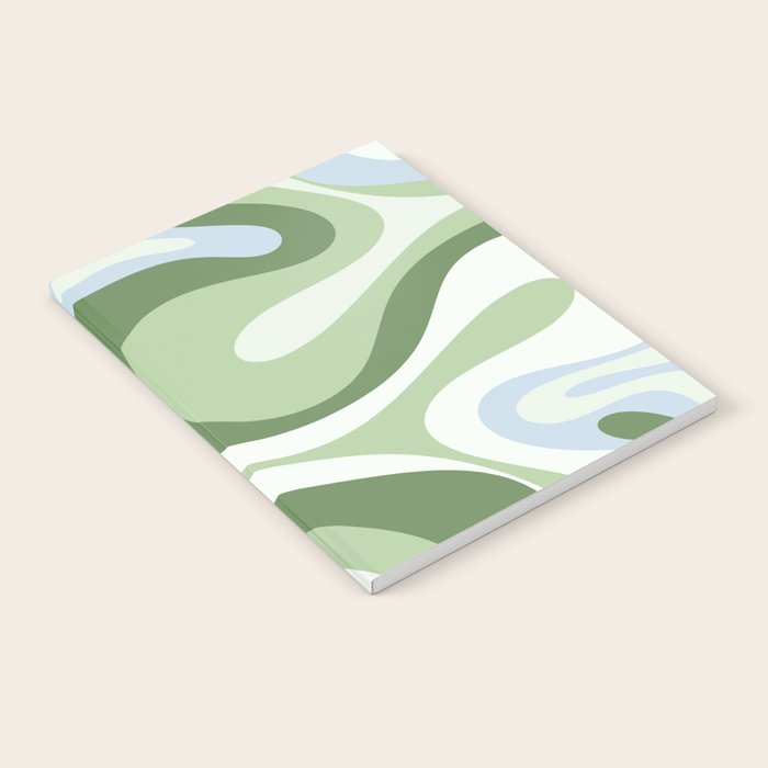 Mod Swirl Retro Abstract Pattern in Olive Sage Green and Light Blue Notebook Gallery Image 1