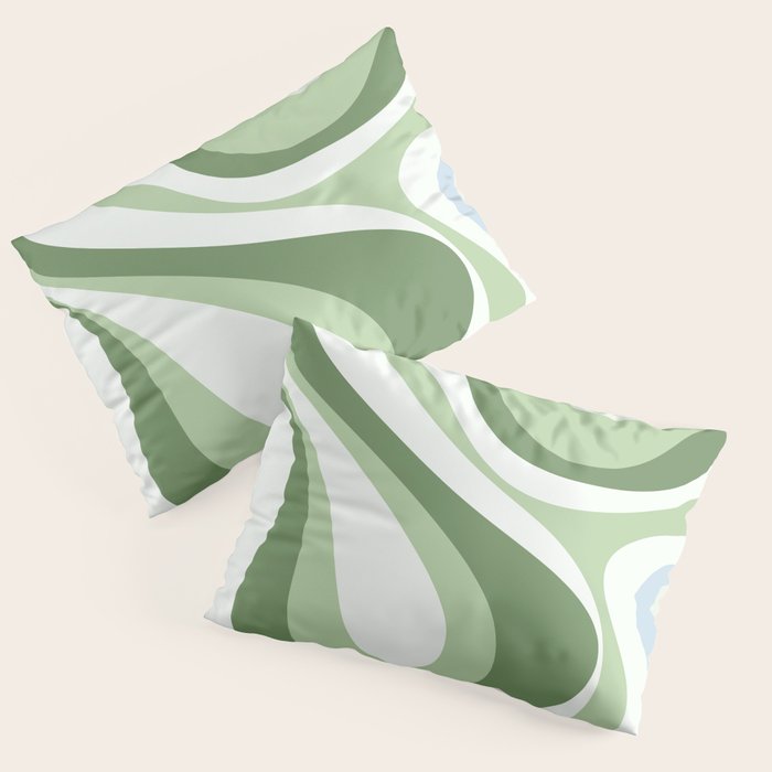 Mod Swirl Retro Abstract Pattern in Olive Sage Green and Light Blue Pillow Sham Gallery Image 3