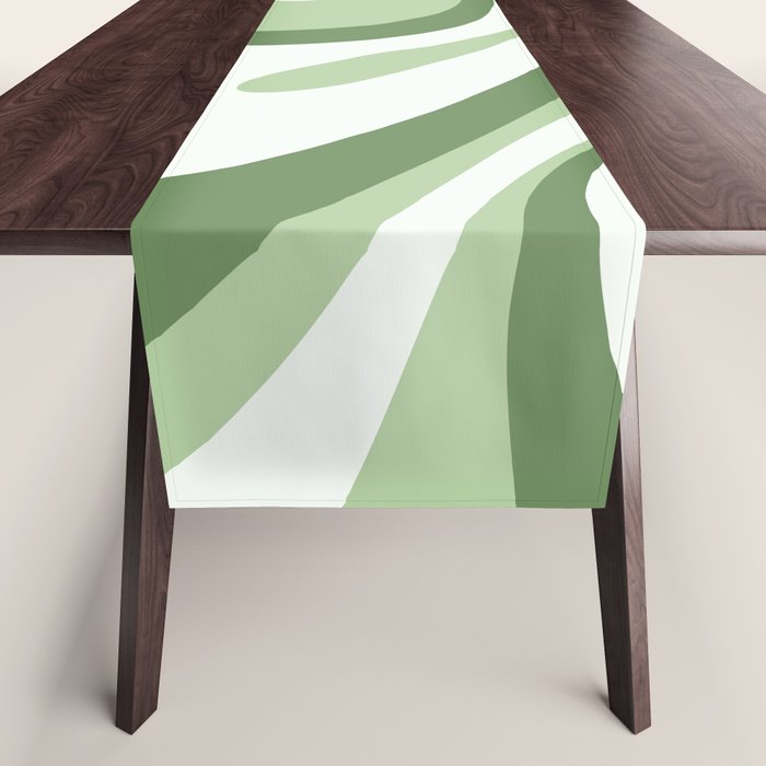 Mod Swirl Retro Abstract Pattern in Olive Sage Green and Light Blue Table Runner Gallery Image 1