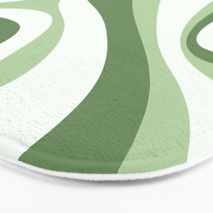 Mod Swirl Retro Abstract Pattern in Olive Sage Green and Light Blue Bath Mat Gallery Image 3