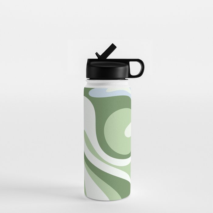 Mod Swirl Retro Abstract Pattern in Olive Sage Green and Light Blue Water Bottle Gallery Image 1