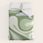 Mod Swirl Retro Abstract Pattern in Olive Sage Green and Light Blue Comforter Gallery Image 6