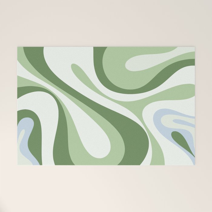 Mod Swirl Retro Abstract Pattern in Olive Sage Green and Light Blue Welcome Mat Gallery Image 1