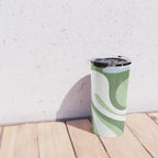Mod Swirl Retro Abstract Pattern in Olive Sage Green and Light Blue Travel Mug Gallery Image 4