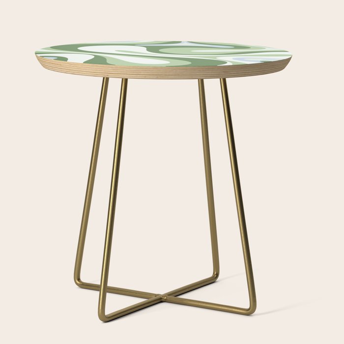 Mod Swirl Retro Abstract Pattern in Olive Sage Green and Light Blue Side Table Gallery Image 1