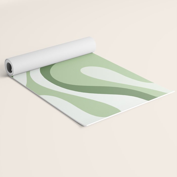 Mod Swirl Retro Abstract Pattern in Olive Sage Green and Light Blue Yoga Mat Gallery Image 2