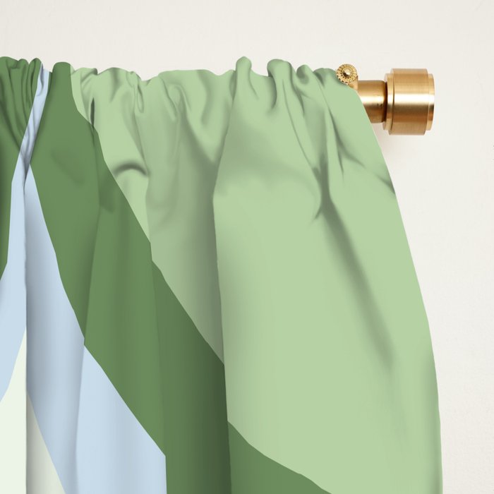 Mod Swirl Retro Abstract Pattern in Olive Sage Green and Light Blue Window Curtain Gallery Image 2