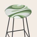 Mod Swirl Retro Abstract Pattern in Olive Sage Green and Light Blue Stool Gallery Image 2