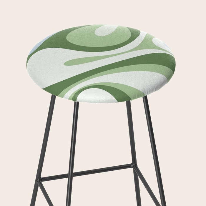 Mod Swirl Retro Abstract Pattern in Olive Sage Green and Light Blue Stool Gallery Image 2