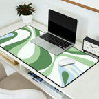 Mod Swirl Retro Abstract Pattern in Olive Sage Green and Light Blue Desk Mat Gallery Image 2