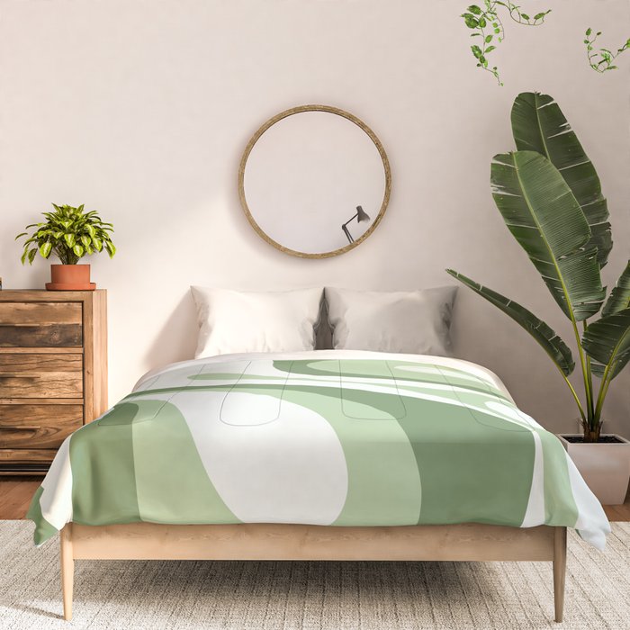 Mod Swirl Retro Abstract Pattern in Olive Sage Green and Light Blue Comforter Gallery Image 3