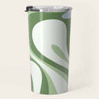 Mod Swirl Retro Abstract Pattern in Olive Sage Green and Light Blue Travel Mug Gallery Image 3