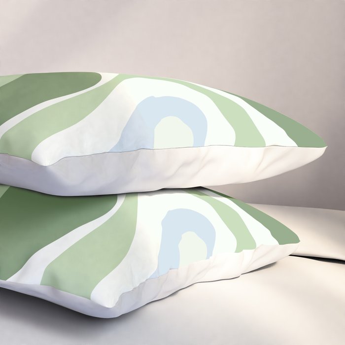 Mod Swirl Retro Abstract Pattern in Olive Sage Green and Light Blue Pillow Sham Gallery Image 3
