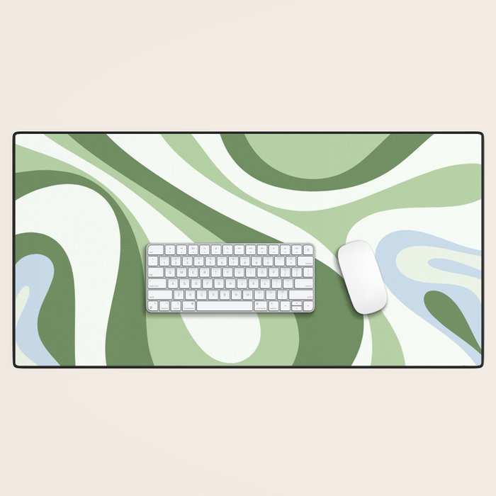 Mod Swirl Retro Abstract Pattern in Olive Sage Green and Light Blue Desk Mat Gallery Image 1