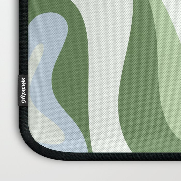Mod Swirl Retro Abstract Pattern in Olive Sage Green and Light Blue Laptop Sleeve Gallery Image 3