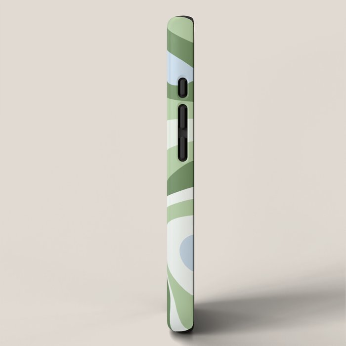 Mod Swirl Retro Abstract Pattern in Olive Sage Green and Light Blue iPhone Case Gallery Image 2