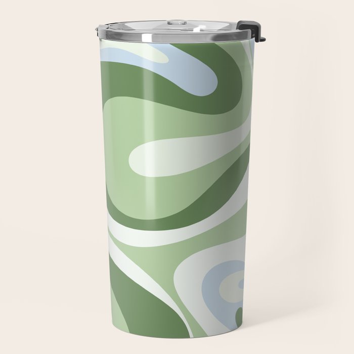 Mod Swirl Retro Abstract Pattern in Olive Sage Green and Light Blue Travel Mug Gallery Image 2