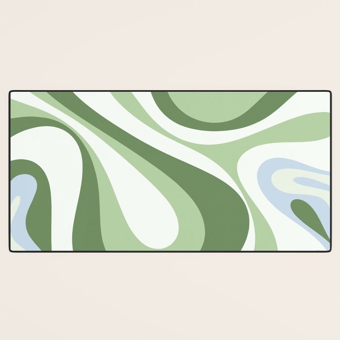 Mod Swirl Retro Abstract Pattern in Olive Sage Green and Light Blue Desk Mat Gallery Image 3