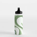 Mod Swirl Retro Abstract Pattern in Olive Sage Green and Light Blue Water Bottle Gallery Image 3