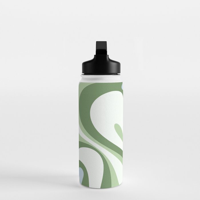 Mod Swirl Retro Abstract Pattern in Olive Sage Green and Light Blue Water Bottle Gallery Image 3
