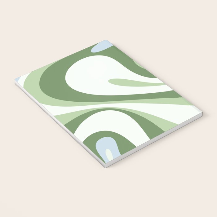 Mod Swirl Retro Abstract Pattern in Olive Sage Green and Light Blue Notebook Gallery Image 3