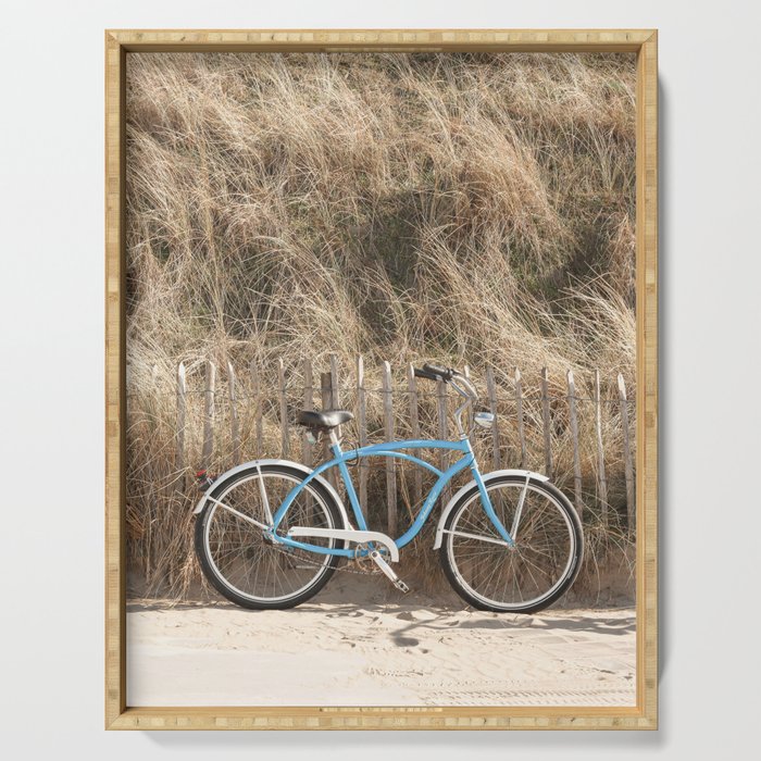 Blue Beach Bike In Holland Photo | Dutch Grass Dunes Summer Holiday Art Print | Europe Travel Photography Serving Tray Gallery Image 1