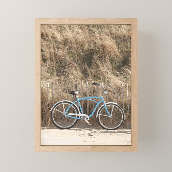 Blue Beach Bike In Holland Photo | Dutch Grass Dunes Summer Holiday Art Print | Europe Travel Photography Mini Art Print Gallery Image 1