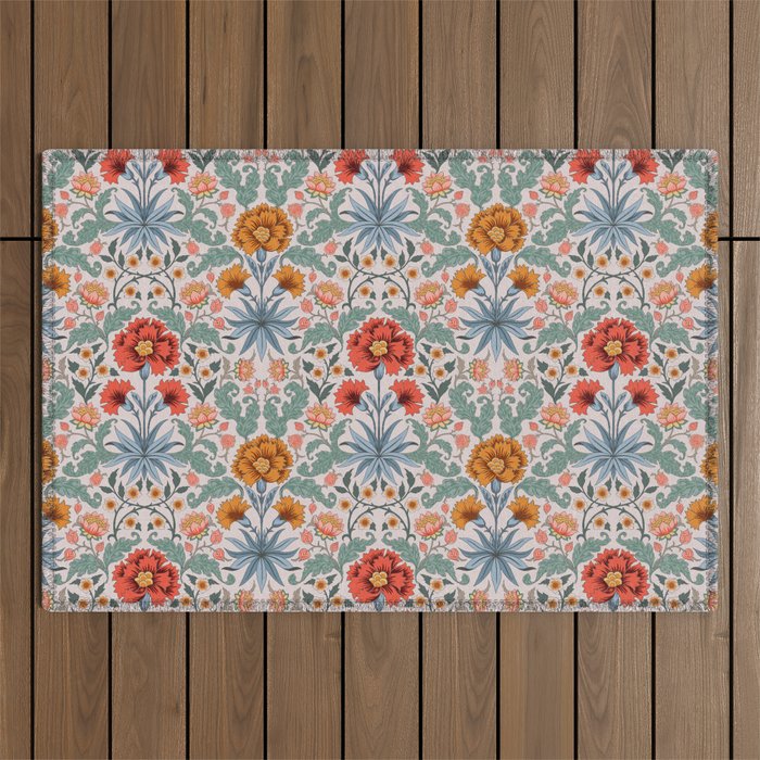  Victorian Botanicals - Carnation in Red and Blue Outdoor Rug Gallery Image 1