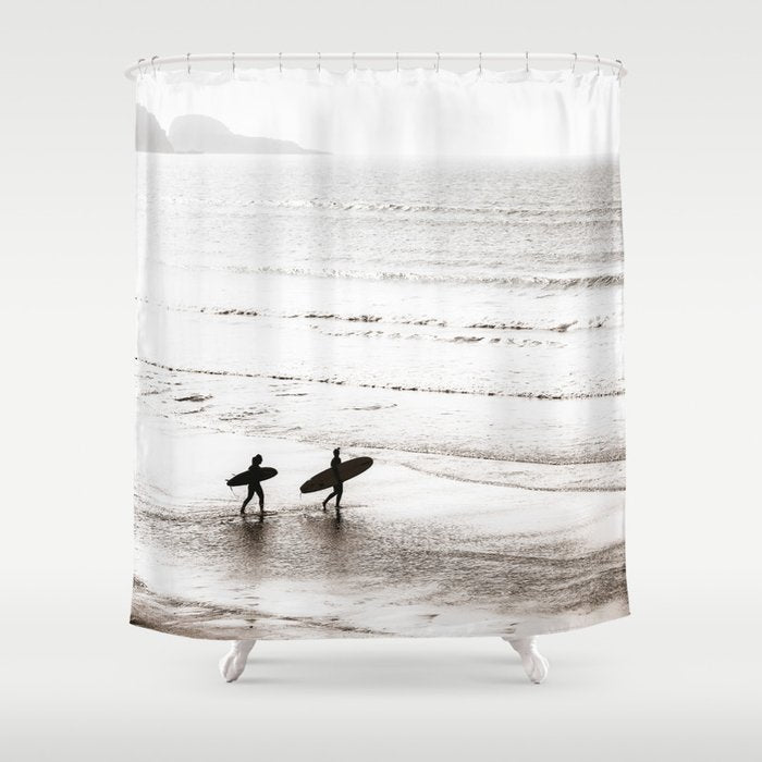 Surfer Black and White Shower Curtain Gallery Image 1