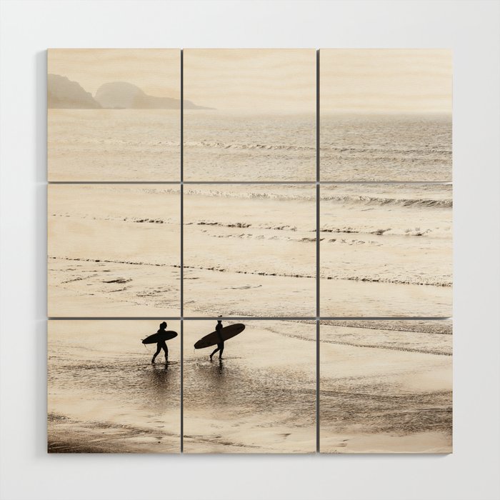 Surfer Black and White Wood Wall Art Gallery Image 1