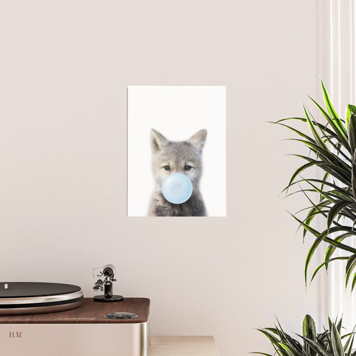 Baby Wolf Blowing Blue Bubble Gum, Baby Boy, Kids, Baby Animals Art Print by Synplus Poster Gallery Image 2