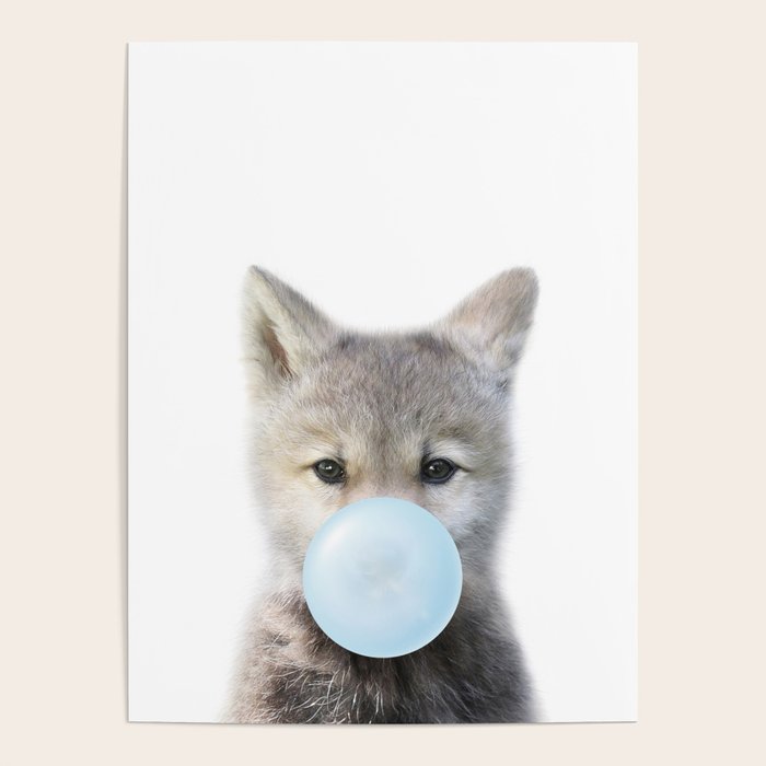 Baby Wolf Blowing Blue Bubble Gum, Baby Boy, Kids, Baby Animals Art Print by Synplus Poster Gallery Image 4