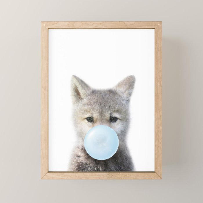 Baby Wolf Blowing Blue Bubble Gum, Baby Boy, Kids, Baby Animals Art Print by Synplus Mini Art Print Gallery Image 1
