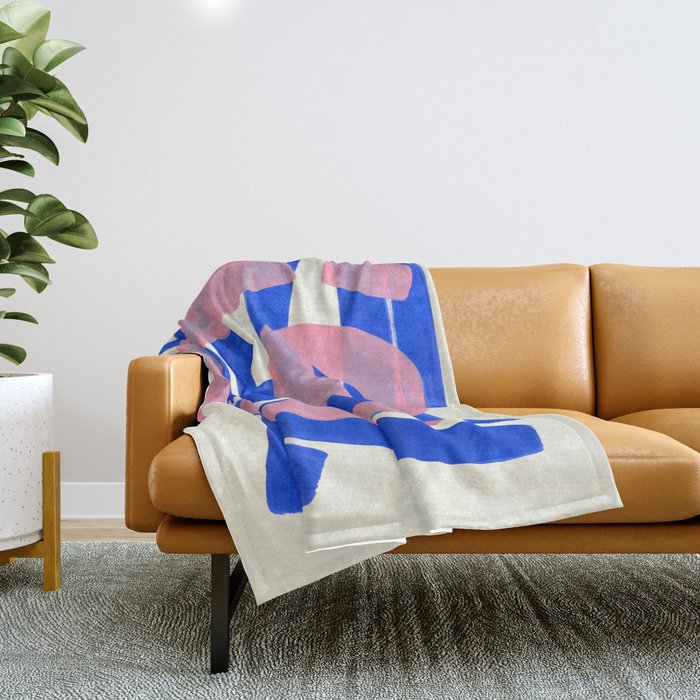 Tribal Pink Blue Fun Colorful Mid Century Modern Abstract Painting Shapes Pattern Throw Blanket Gallery Image 1