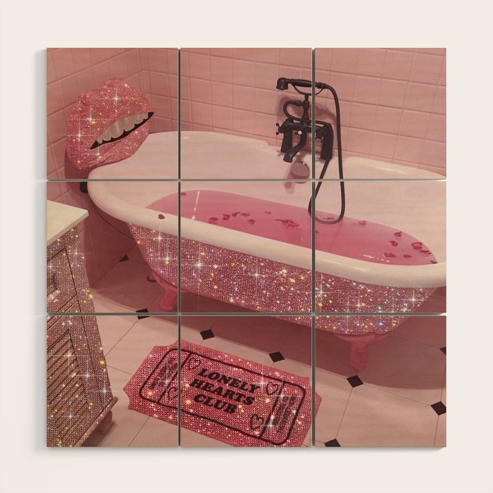 MAGIC BATHROOM | pink | pastel | shower | aesthetic | meme | funny | girly | positive | glitter  Wood Wall Art Gallery Image 1