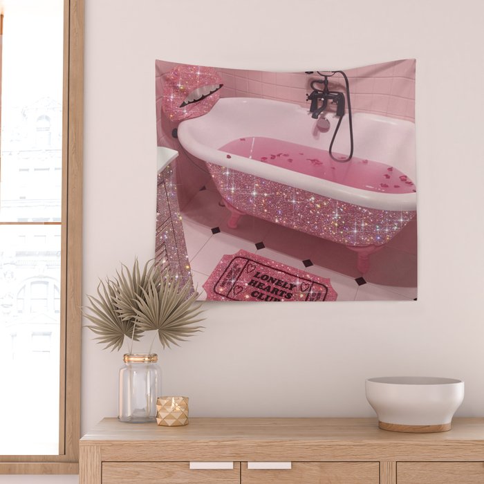 MAGIC BATHROOM | pink | pastel | shower | aesthetic | meme | funny | girly | positive | glitter  Wall Tapestry Gallery Image 2