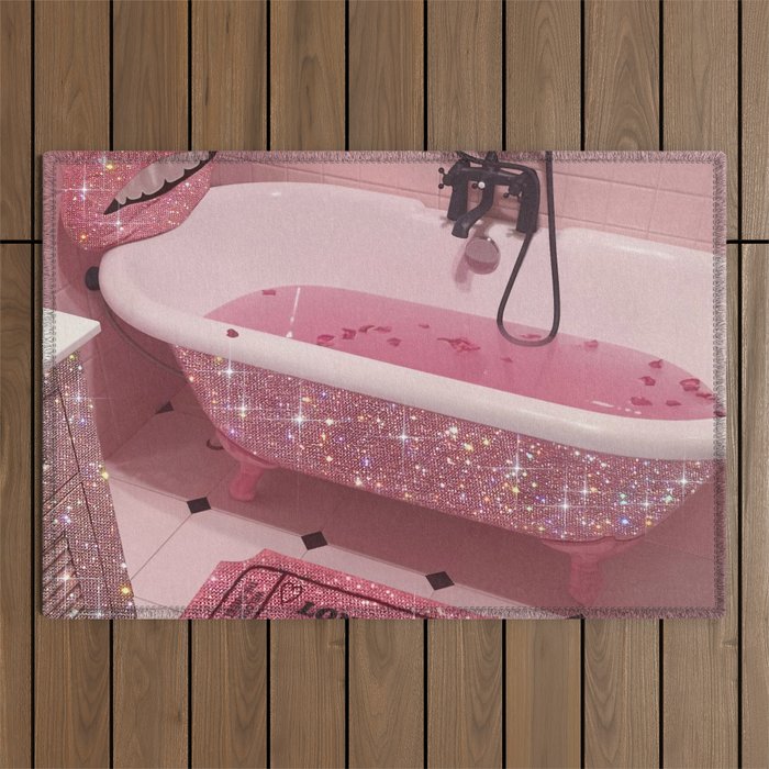 MAGIC BATHROOM | pink | pastel | shower | aesthetic | meme | funny | girly | positive | glitter  Outdoor Rug Gallery Image 1