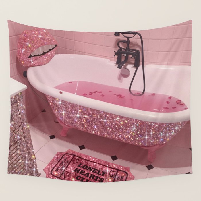 MAGIC BATHROOM | pink | pastel | shower | aesthetic | meme | funny | girly | positive | glitter  Wall Tapestry Gallery Image 4