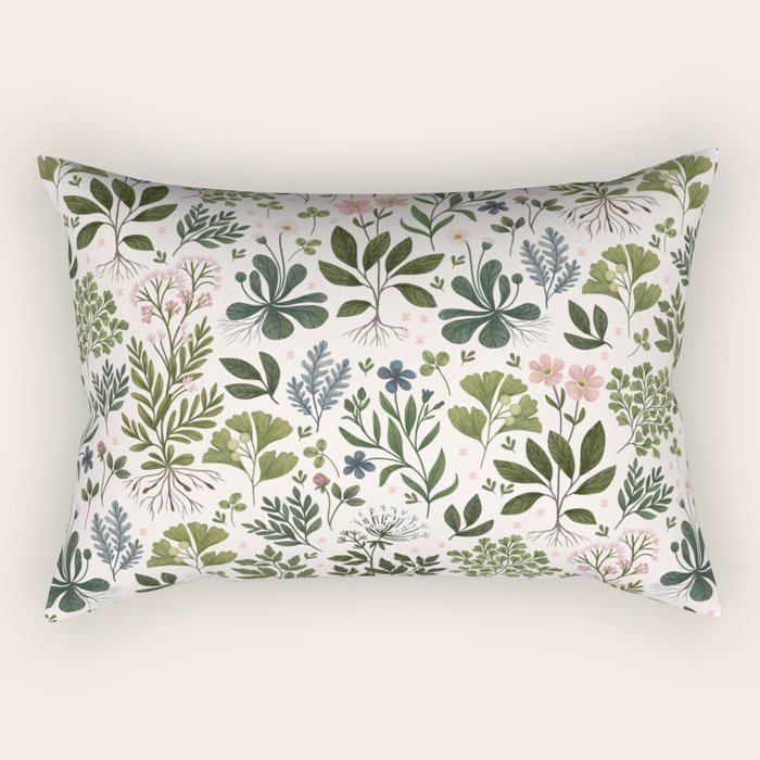Herbarium ~ vintage inspired botanical art print ~ white Rectangular Pillow Gallery Image 2