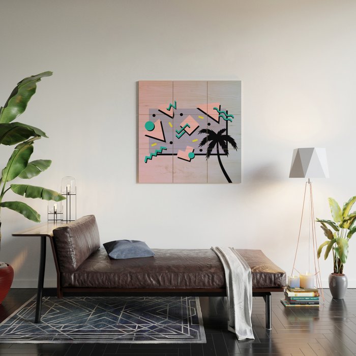 Memphis Pattern 25 - Miami Vice / 80s Retro / Palm Tree Wood Wall Art Gallery Image 2
