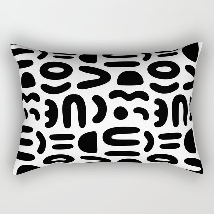 Abstract black and white symbol art pattern Rectangular Pillow Gallery Image 1