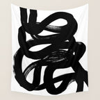 Swirl Black & White Minimalist Abstract Mid century Ink Art Dark Brush Strokes Wall Tapestry Gallery Image 4