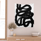Swirl Black & White Minimalist Abstract Mid century Ink Art Dark Brush Strokes Wall Tapestry Gallery Image 2