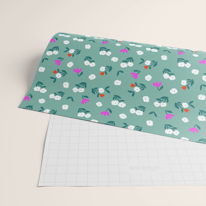 Dainty Blooms Pattern - Sage Green Wrapping Paper Gallery Image 2