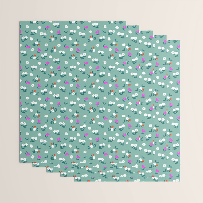 Dainty Blooms Pattern - Sage Green Wrapping Paper Gallery Image 3