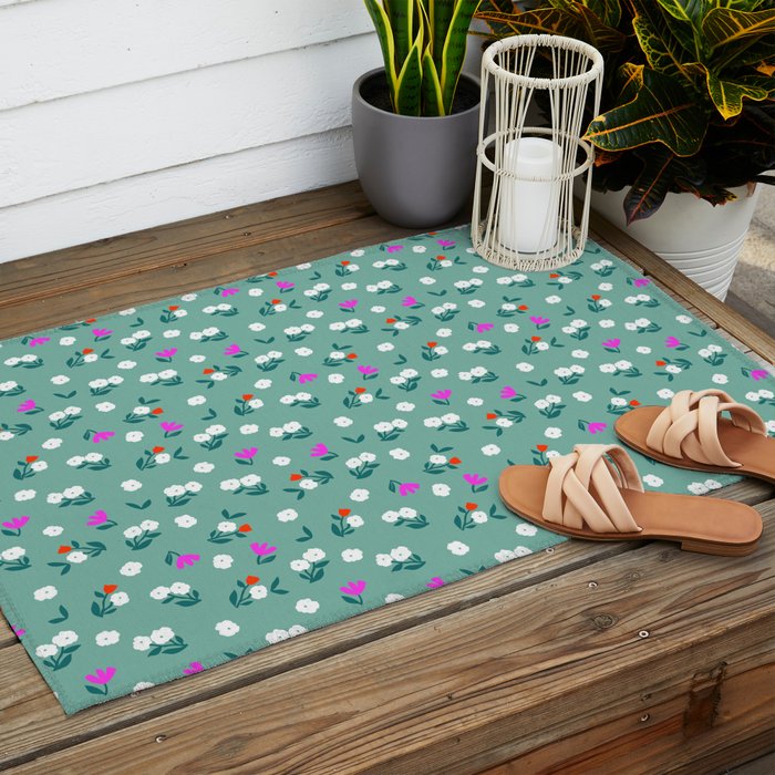 Dainty Blooms Pattern - Sage Green Outdoor Rug Gallery Image 2