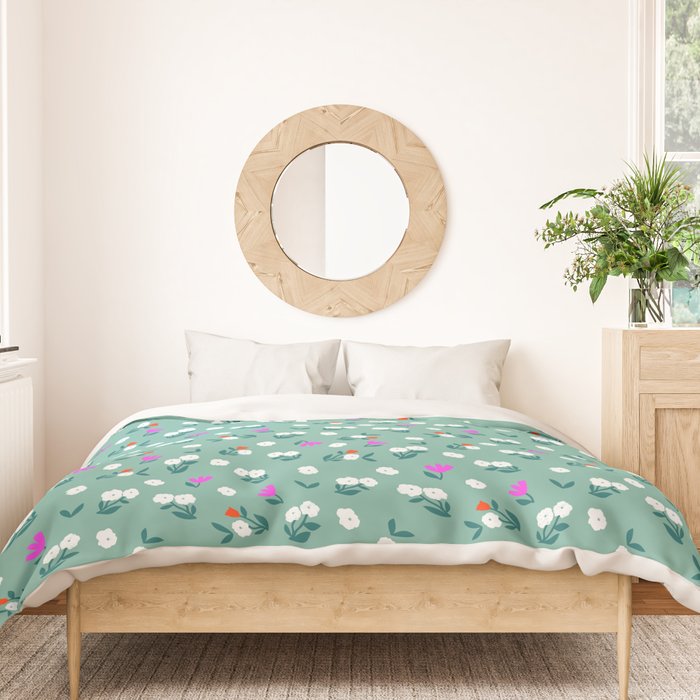 Dainty Blooms Pattern - Sage Green Duvet Cover Gallery Image 3