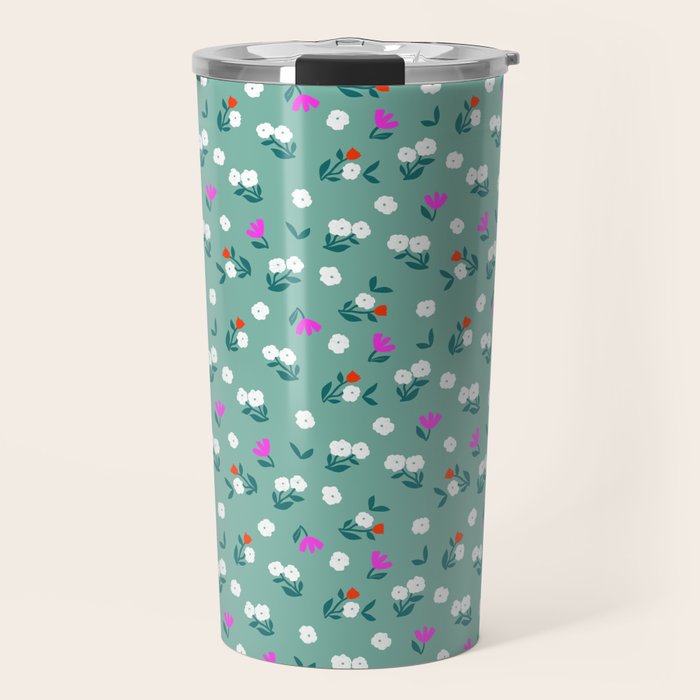 Dainty Blooms Pattern - Sage Green Travel Mug Gallery Image 1