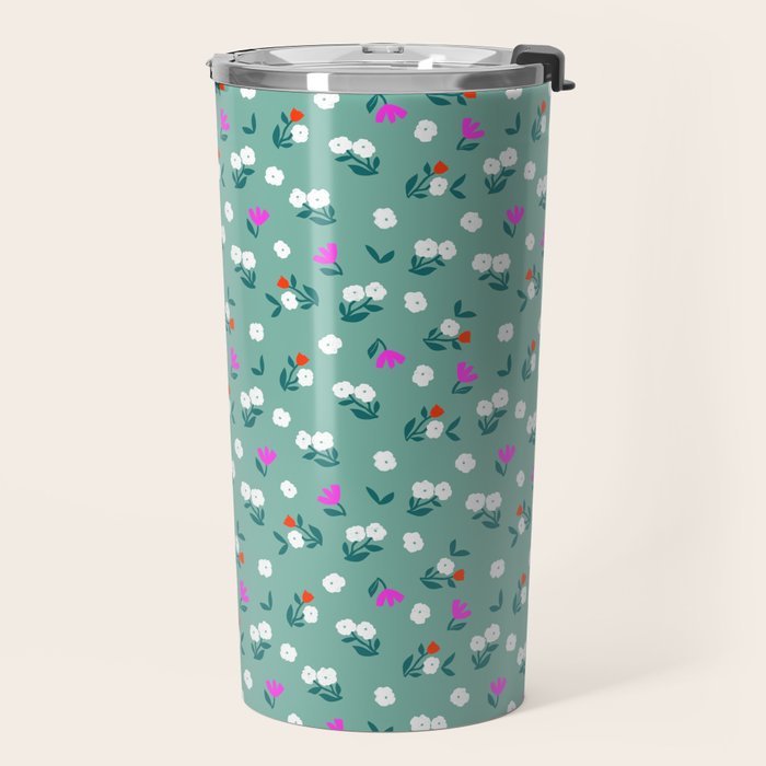 Dainty Blooms Pattern - Sage Green Travel Mug Gallery Image 2